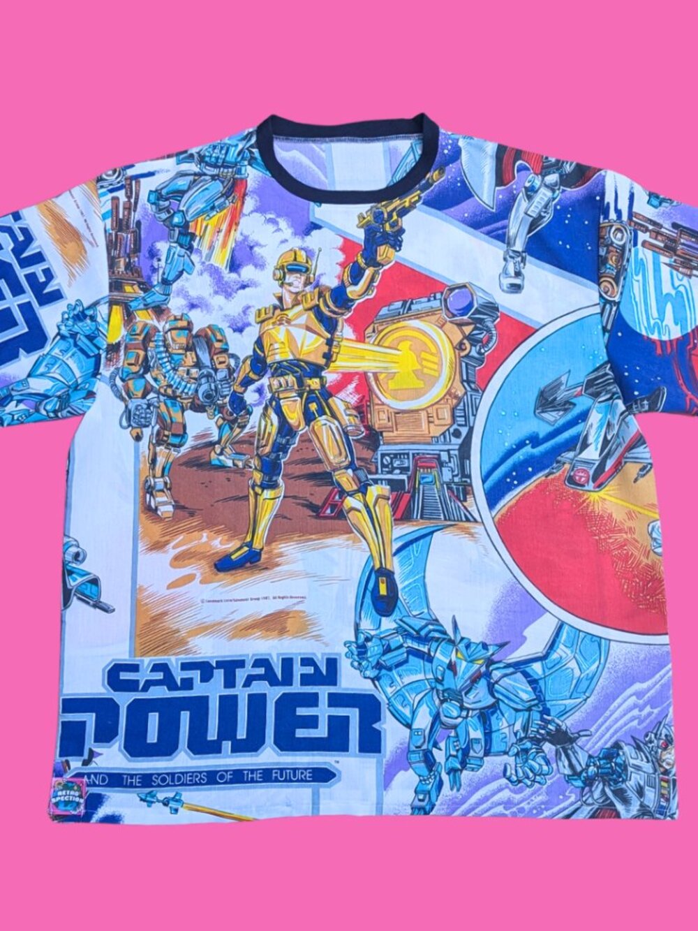 Handmade, Upcycled Captain Power Bedsheet T-Shirt Oversized L-XL, Fitted 2XL